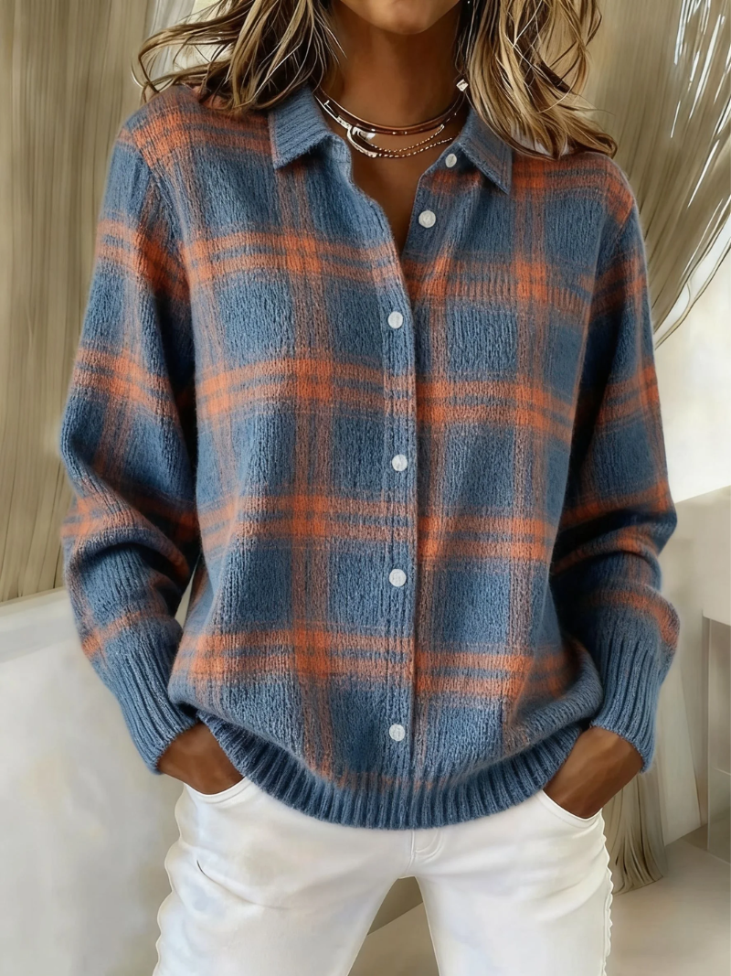 Edna - Cardigan à carreaux bleu