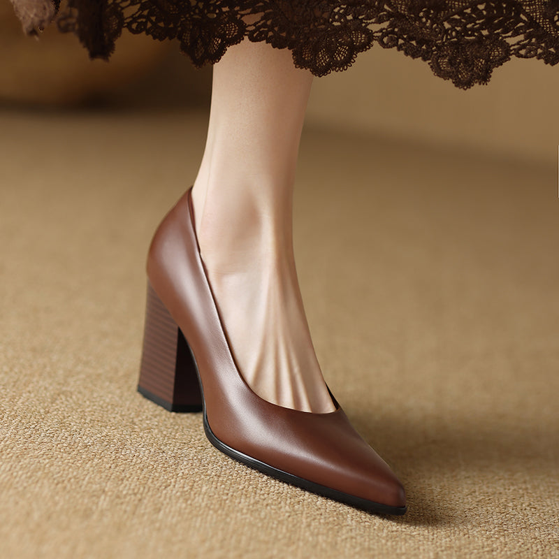 Venetia - Escarpins à talons blocs et bout pointu, talons de travail à enfiler