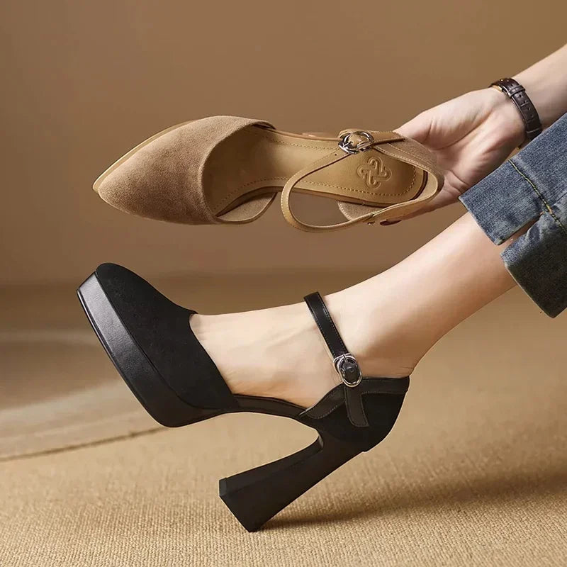 Aurore - Escarpins à talons blocs et plateforme avec bride à la cheville et talons hauts