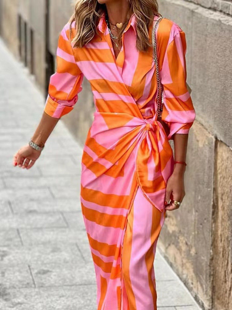 Clarissa - Robe chemise mi-longue rayée