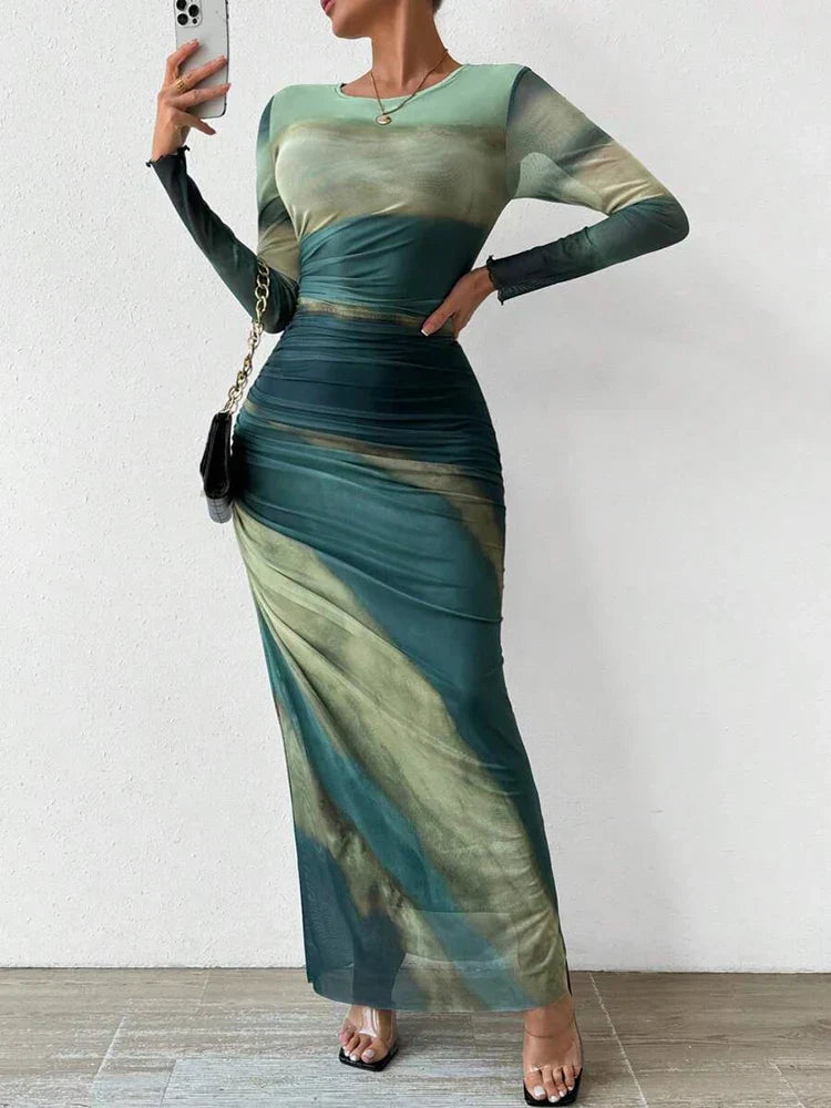 Capucine - Robe longue ajustée imprimée
