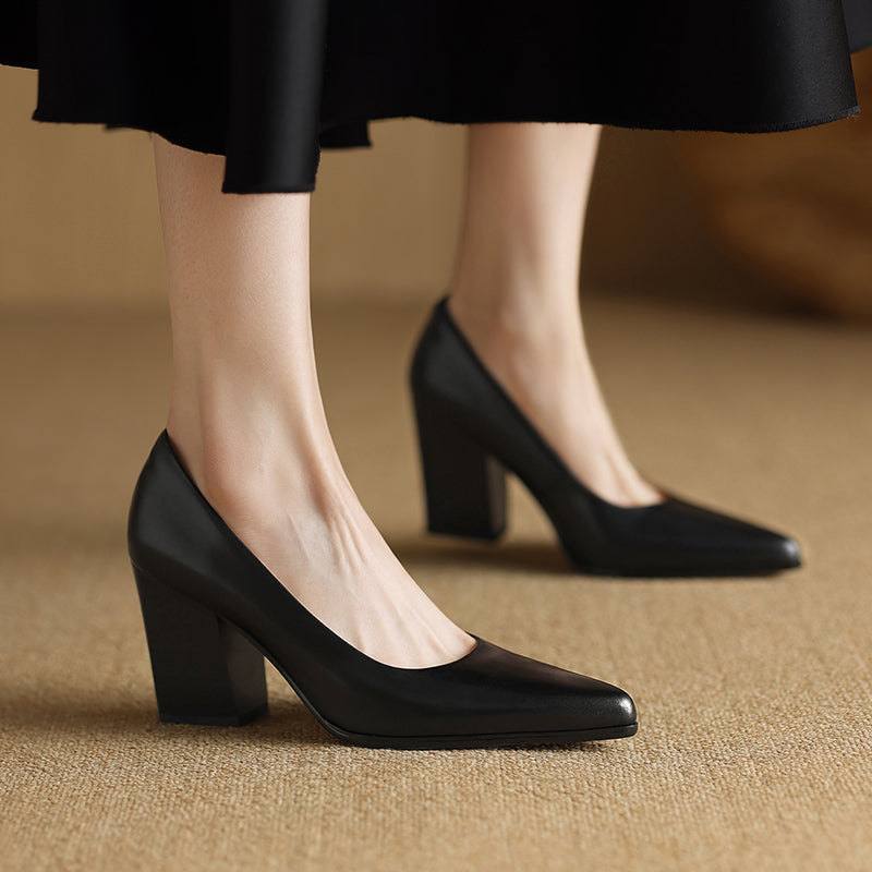 Venetia - Escarpins à talons blocs et bout pointu, talons de travail à enfiler