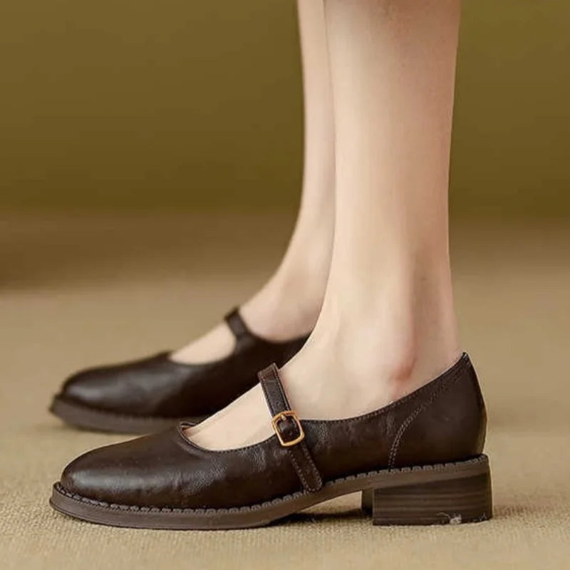 Eleanor - Chaussures Mary Jane en cuir avec bride à talon bloc bas