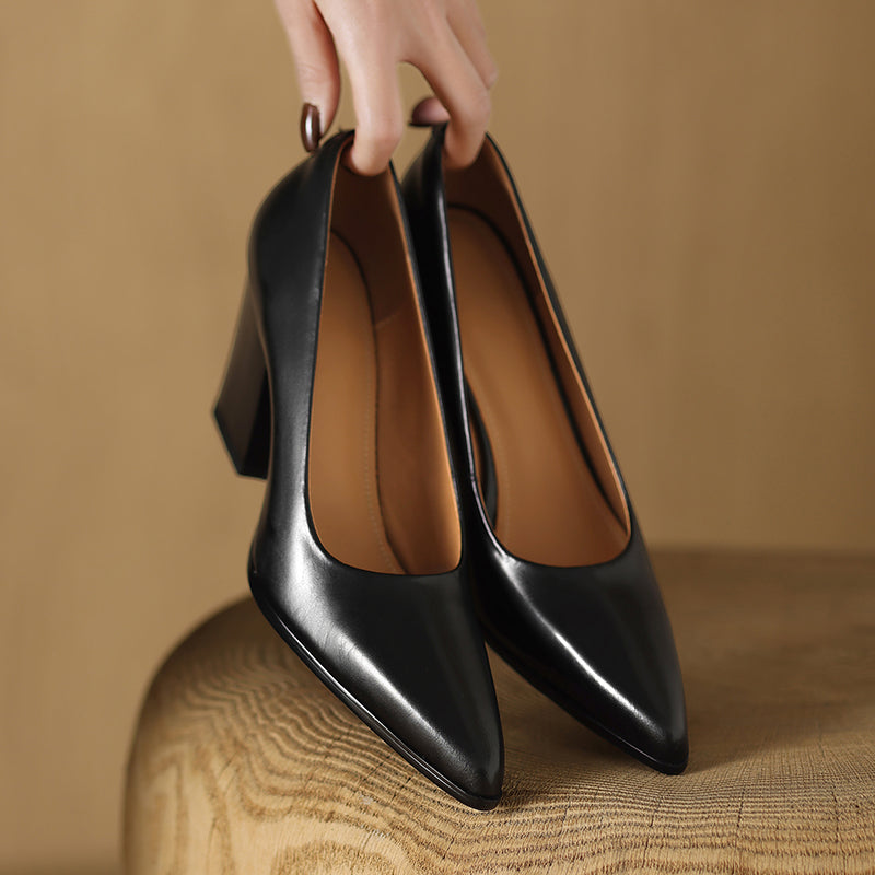 Venetia - Escarpins à talons blocs et bout pointu, talons de travail à enfiler