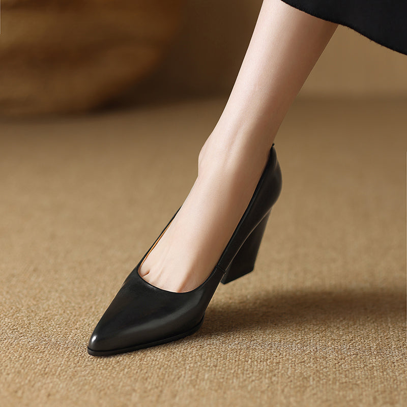Venetia - Escarpins à talons blocs et bout pointu, talons de travail à enfiler