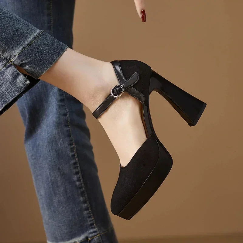 Aurore - Escarpins à talons blocs et plateforme avec bride à la cheville et talons hauts