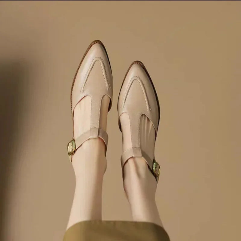 Sloane - Chaussures à boucle et bride en T, chaussures plates à bout pointu et à talons bas