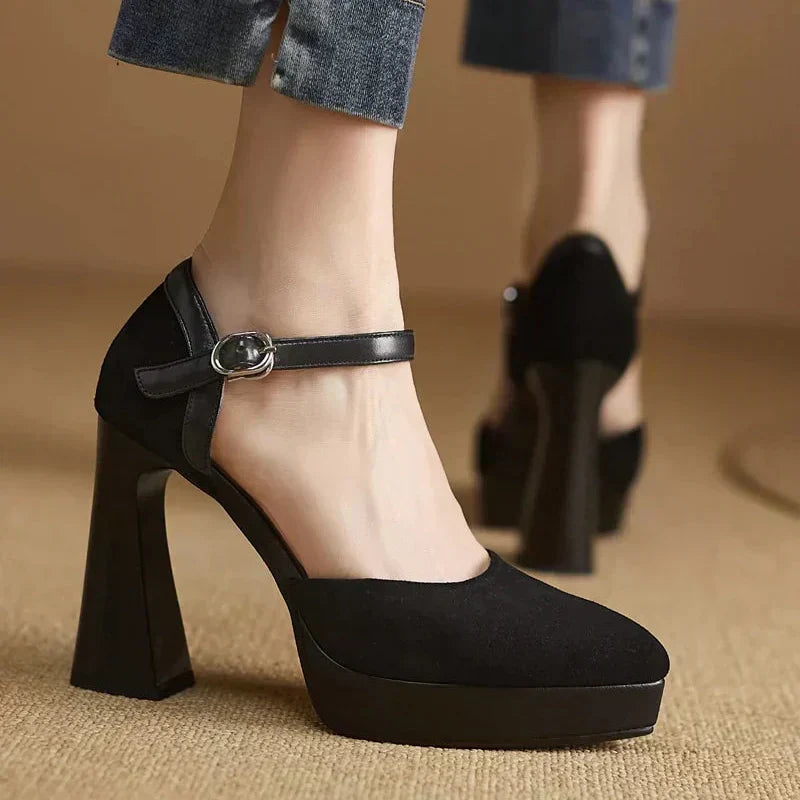 Aurore - Escarpins à talons blocs et plateforme avec bride à la cheville et talons hauts