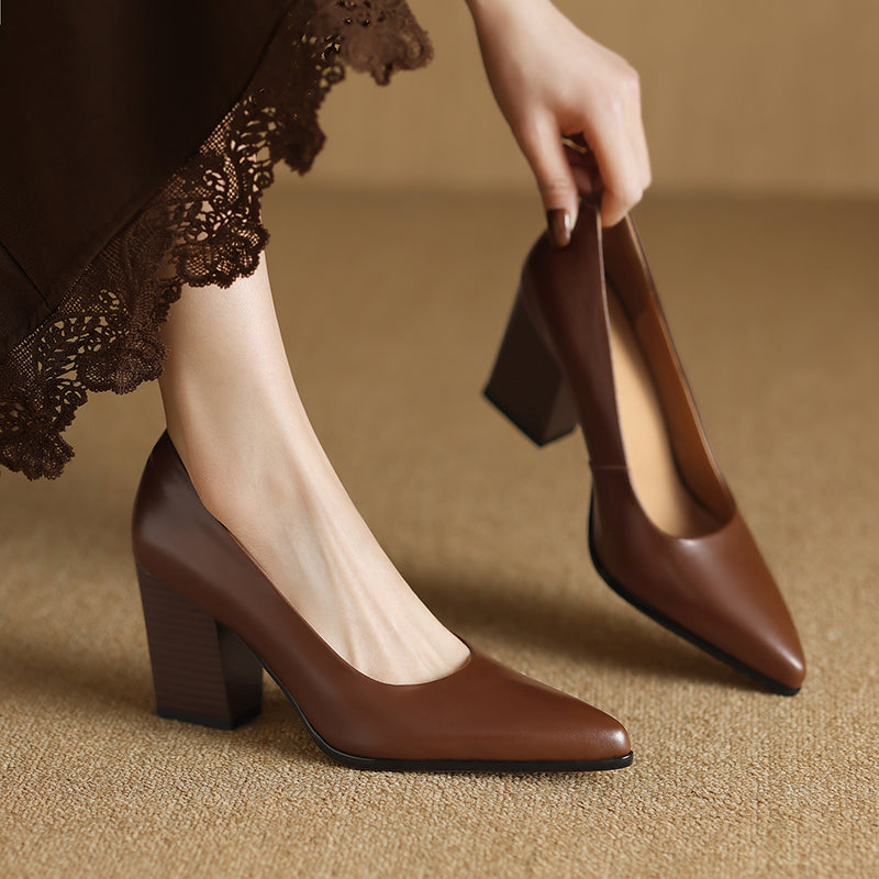 Venetia - Escarpins à talons blocs et bout pointu, talons de travail à enfiler