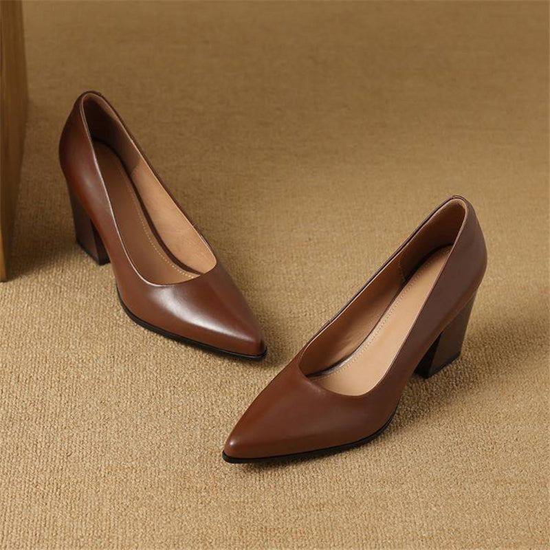 Venetia - Escarpins à talons blocs et bout pointu, talons de travail à enfiler