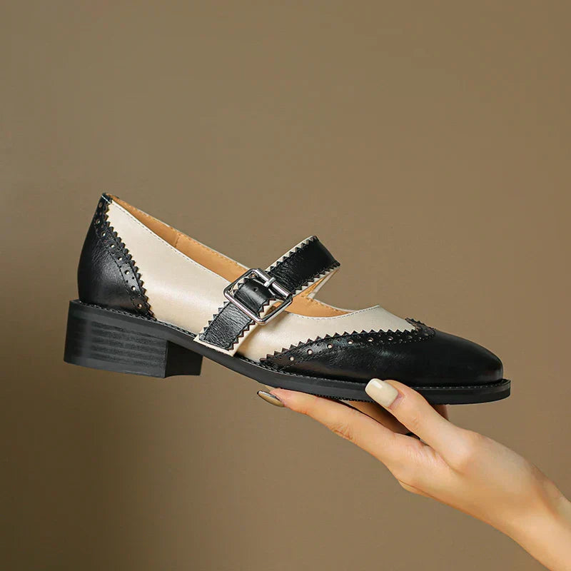 Harlow - Chaussures Mary Jane en cuir bicolore avec bride en T