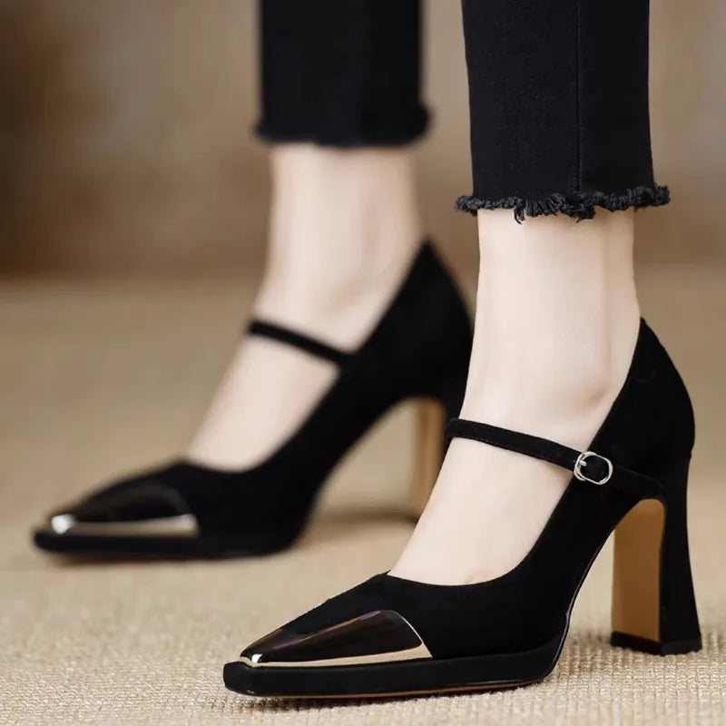 Serena - Mary Jane Escarpins à talons hauts avec bout renforcé et bride à talon bloc