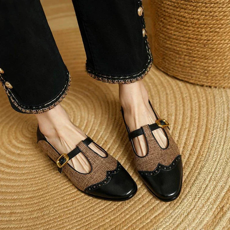 Cosima - Chaussures Mary Jane bicolores à bride en T et talon bas vintage