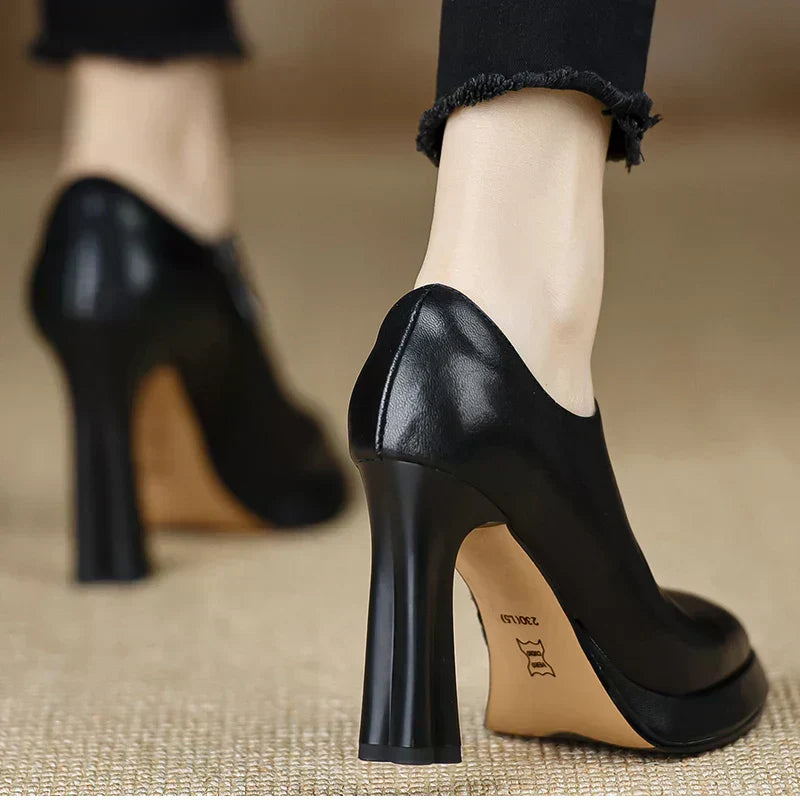 Giselle - Escarpins à talons hauts, plateforme, talon bloc, fermeture éclair latérale