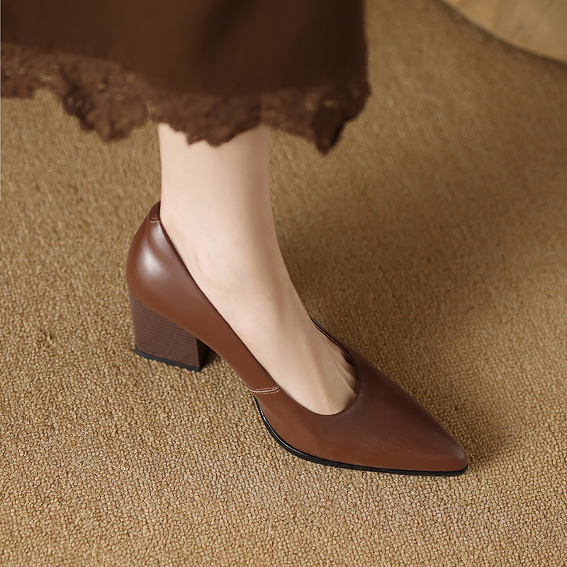 Venetia - Escarpins à talons blocs et bout pointu, talons de travail à enfiler