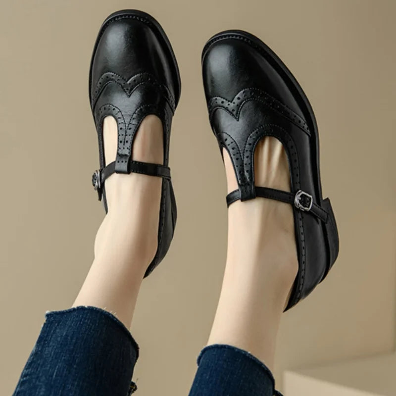 Vivian - Chaussures Mary Jane à bride en T et boucle à talon bloc bas