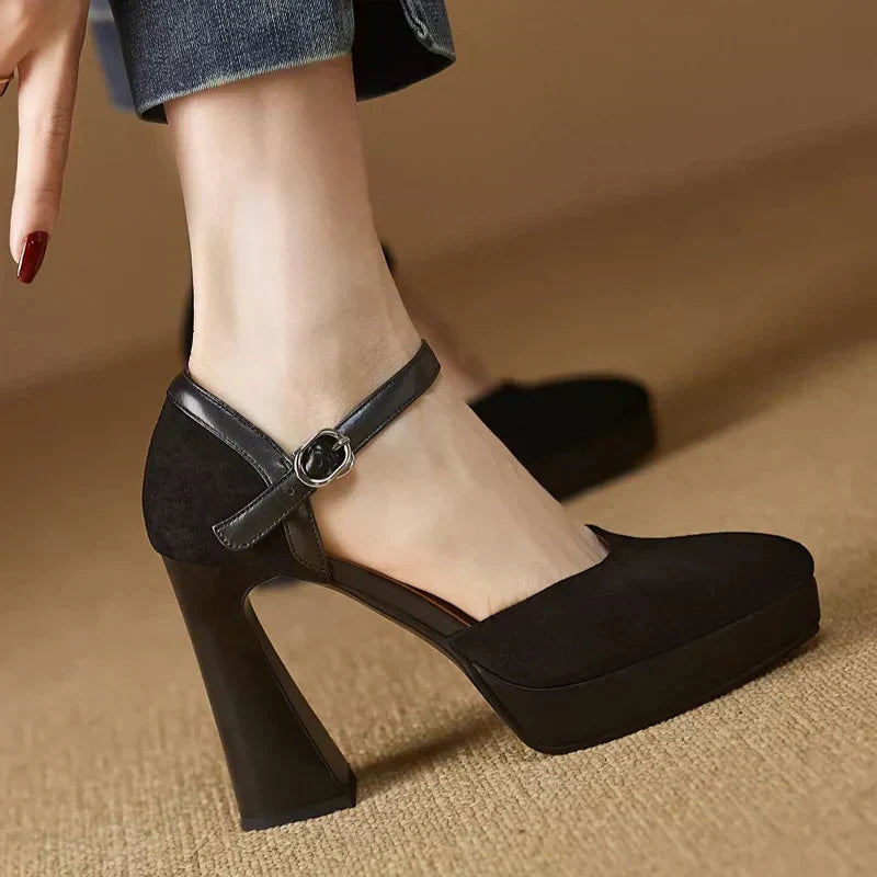 Aurore - Escarpins à talons blocs et plateforme avec bride à la cheville et talons hauts