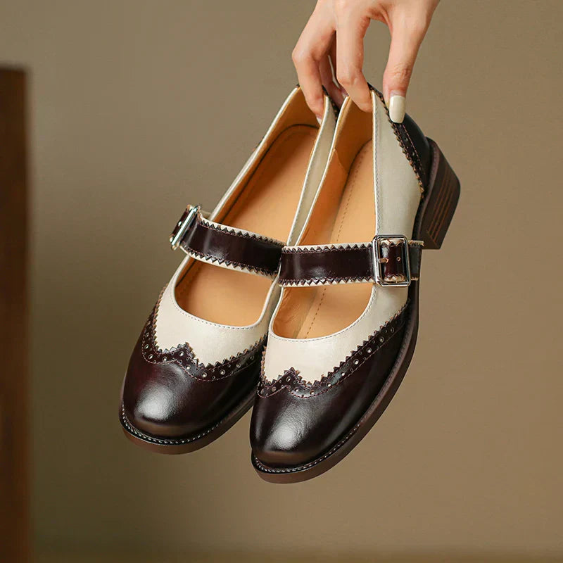 Harlow - Chaussures Mary Jane en cuir bicolore avec bride en T