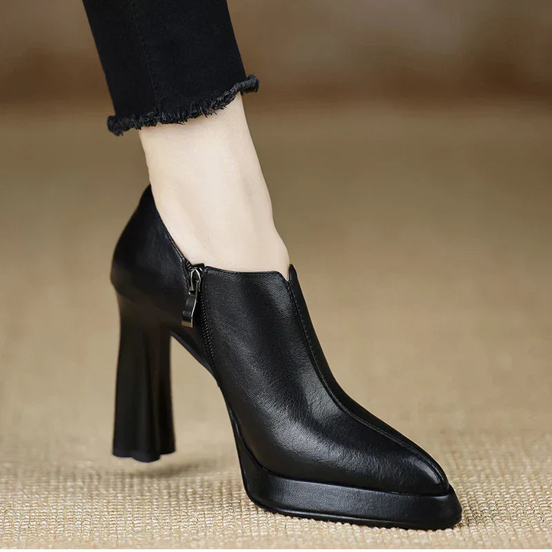 Giselle - Escarpins à talons hauts, plateforme, talon bloc, fermeture éclair latérale