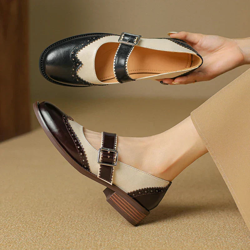 Harlow - Chaussures Mary Jane en cuir bicolore avec bride en T