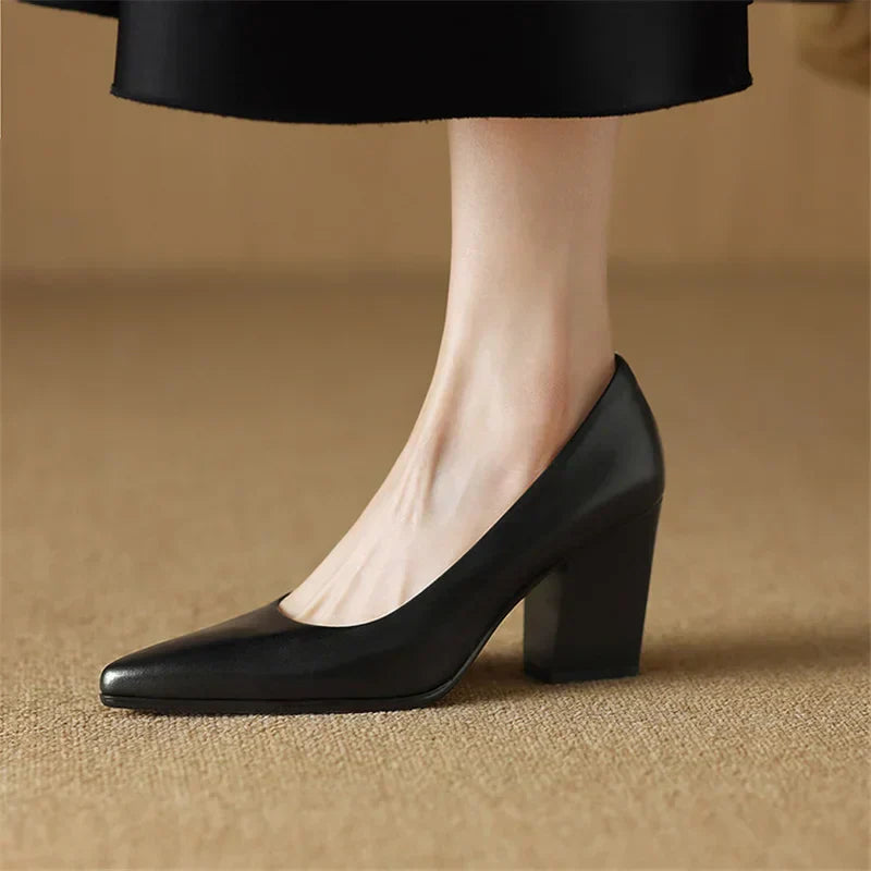 Venetia - Escarpins à talons blocs et bout pointu, talons de travail à enfiler