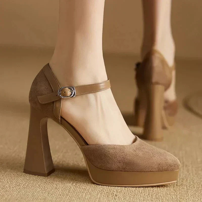 Aurore - Escarpins à talons blocs et plateforme avec bride à la cheville et talons hauts