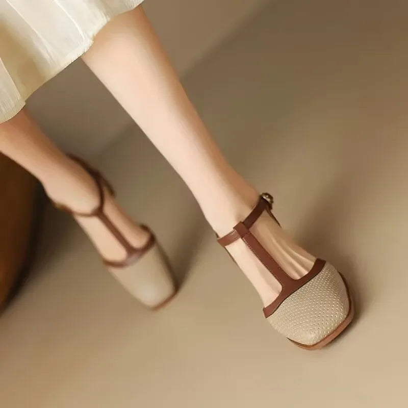 Piper - Chaussures à talons blocs et bride en T, escarpins à bout carré et talon moyen