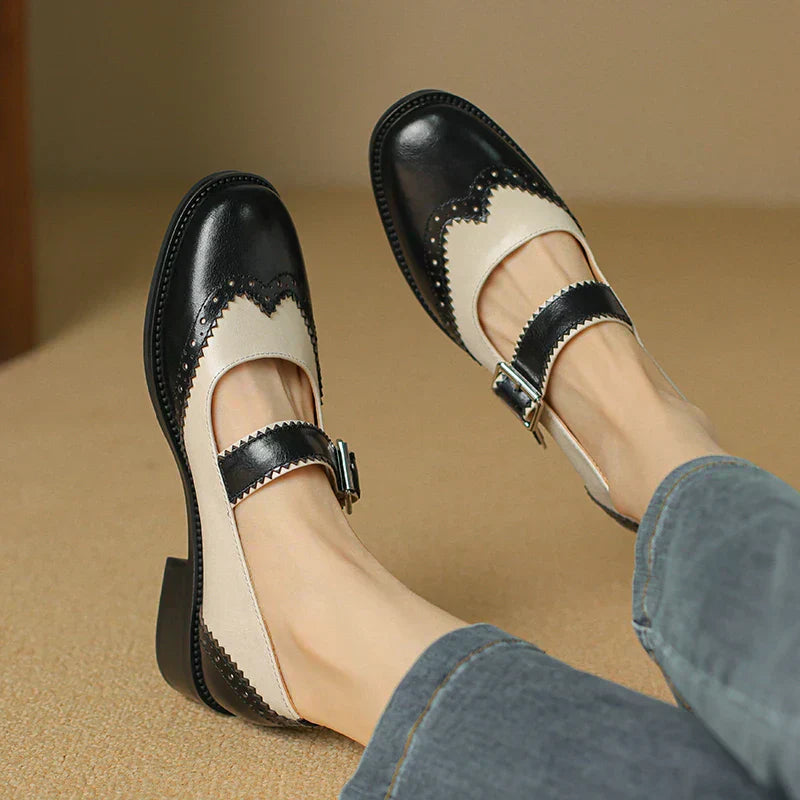 Harlow - Chaussures Mary Jane en cuir bicolore avec bride en T