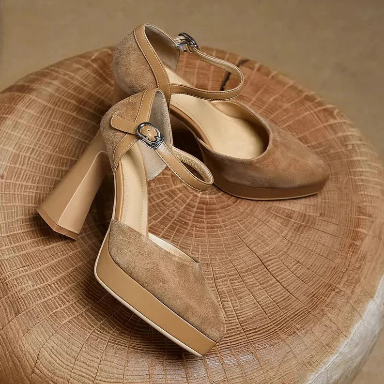 Aurore - Escarpins à talons blocs et plateforme avec bride à la cheville et talons hauts