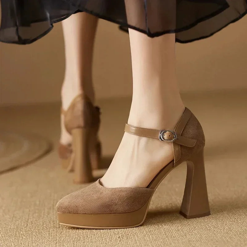 Aurore - Escarpins à talons blocs et plateforme avec bride à la cheville et talons hauts
