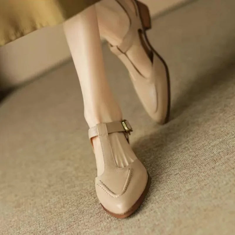 Sloane - Chaussures à boucle et bride en T, chaussures plates à bout pointu et à talons bas