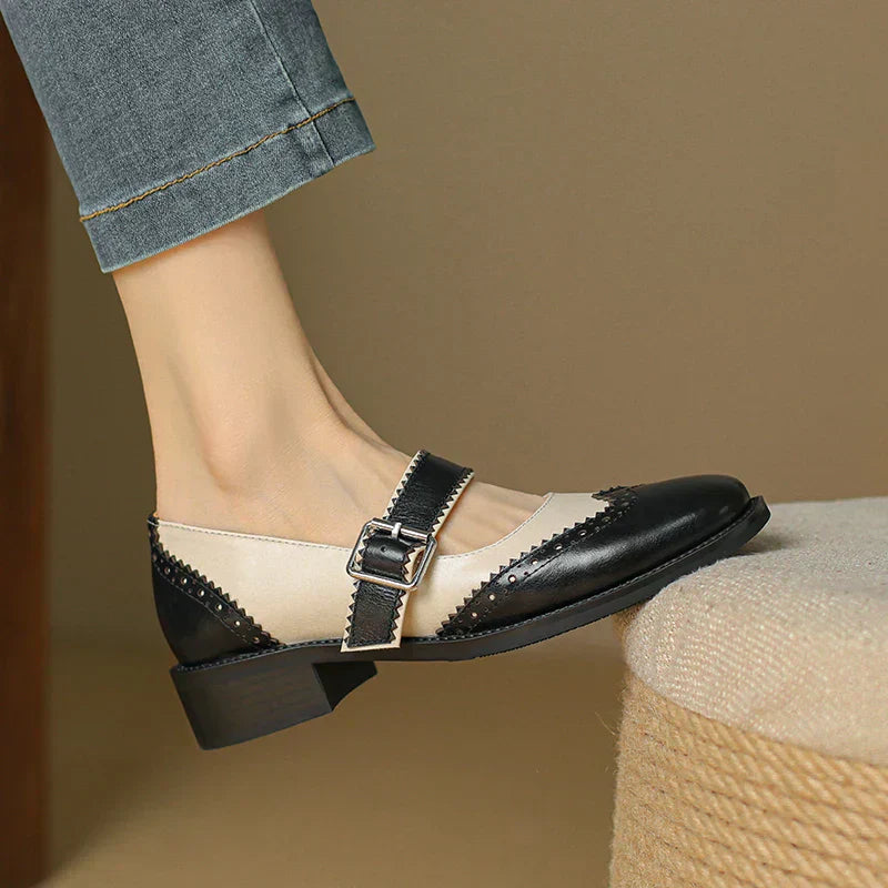 Harlow - Chaussures Mary Jane en cuir bicolore avec bride en T