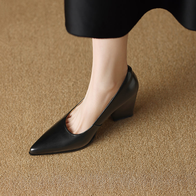Venetia - Escarpins à talons blocs et bout pointu, talons de travail à enfiler
