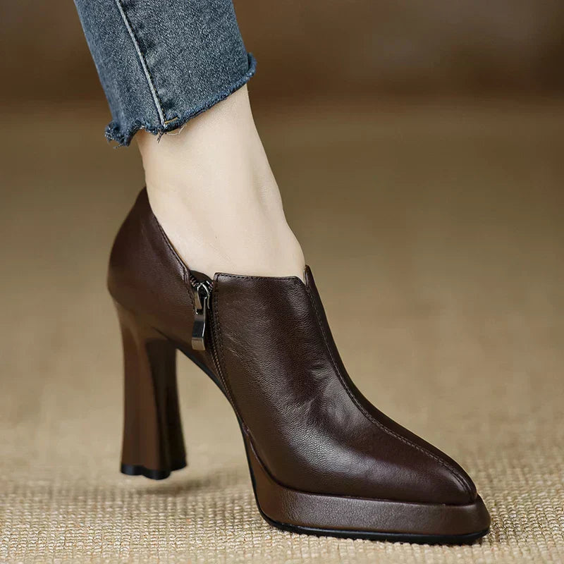Giselle - Escarpins à talons hauts, plateforme, talon bloc, fermeture éclair latérale