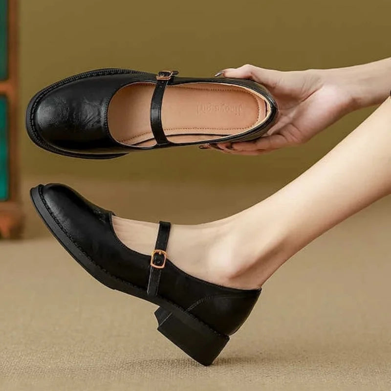 Eleanor - Chaussures Mary Jane en cuir avec bride à talon bloc bas