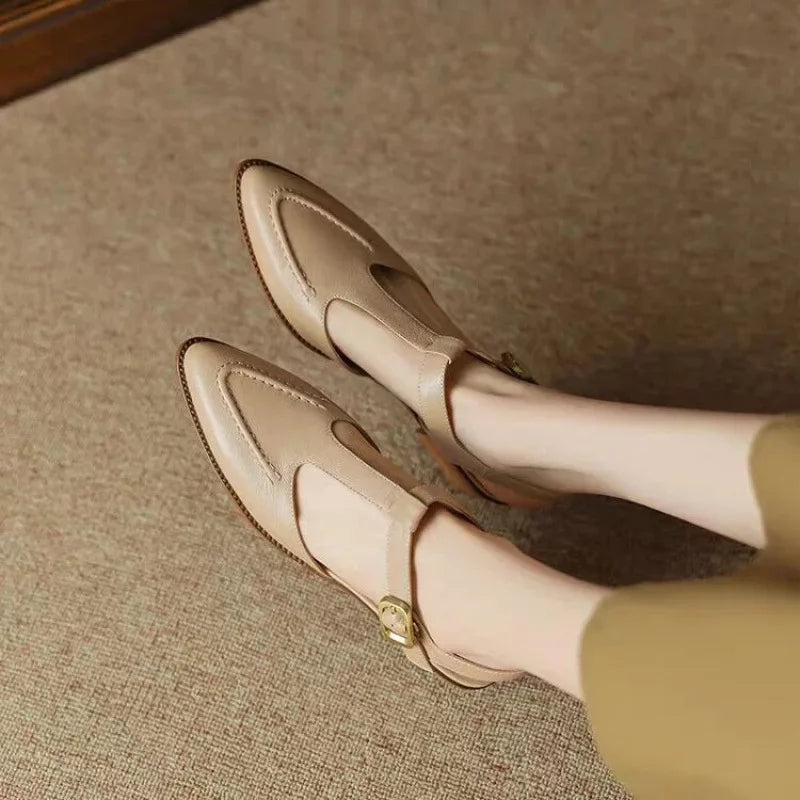 Sloane - Chaussures à boucle et bride en T, chaussures plates à bout pointu et à talons bas