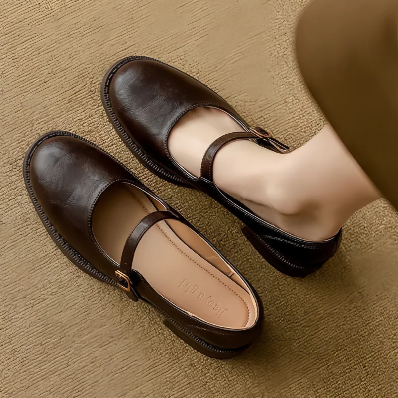Eleanor - Chaussures Mary Jane en cuir avec bride à talon bloc bas