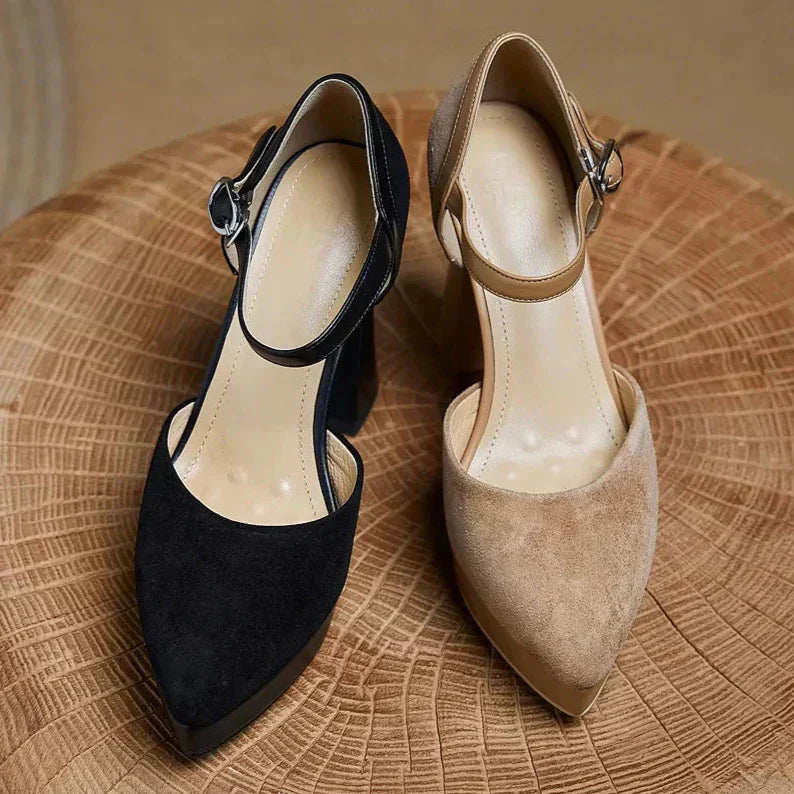 Aurore - Escarpins à talons blocs et plateforme avec bride à la cheville et talons hauts
