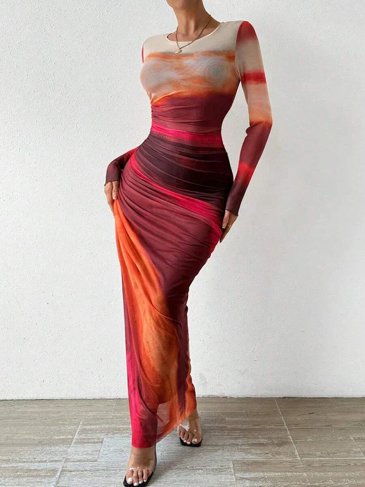 Capucine - Robe longue ajustée imprimée