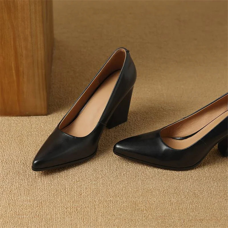 Venetia - Escarpins à talons blocs et bout pointu, talons de travail à enfiler