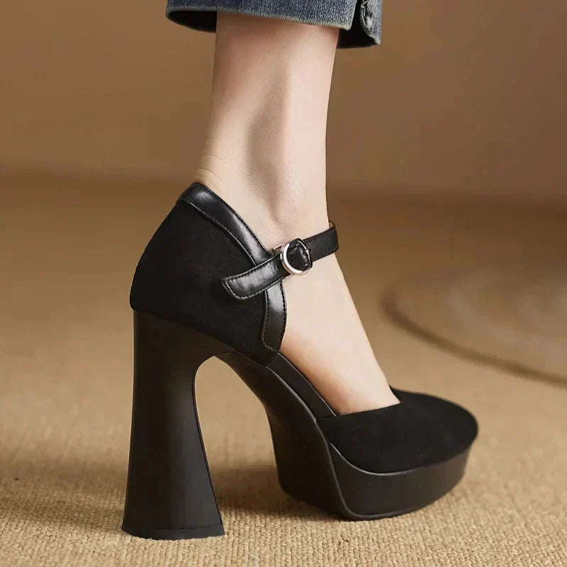 Aurore - Escarpins à talons blocs et plateforme avec bride à la cheville et talons hauts