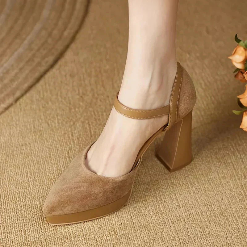 Aurore - Escarpins à talons blocs et plateforme avec bride à la cheville et talons hauts