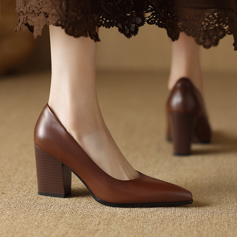Venetia - Escarpins à talons blocs et bout pointu, talons de travail à enfiler