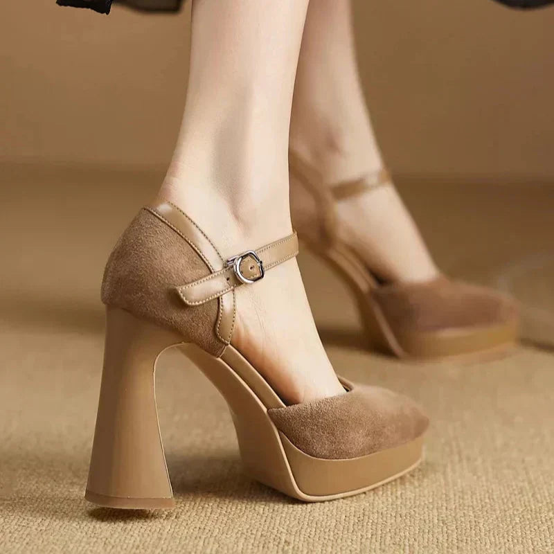 Aurore - Escarpins à talons blocs et plateforme avec bride à la cheville et talons hauts