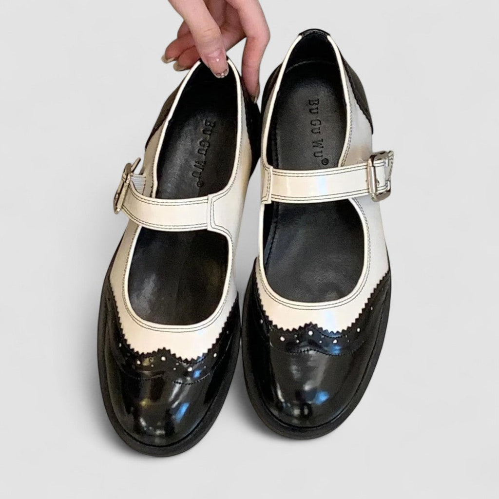 Audrey - Chaussures Mary Jane en cuir bicolore richelieu à talon bas