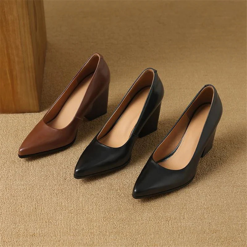 Venetia - Escarpins à talons blocs et bout pointu, talons de travail à enfiler