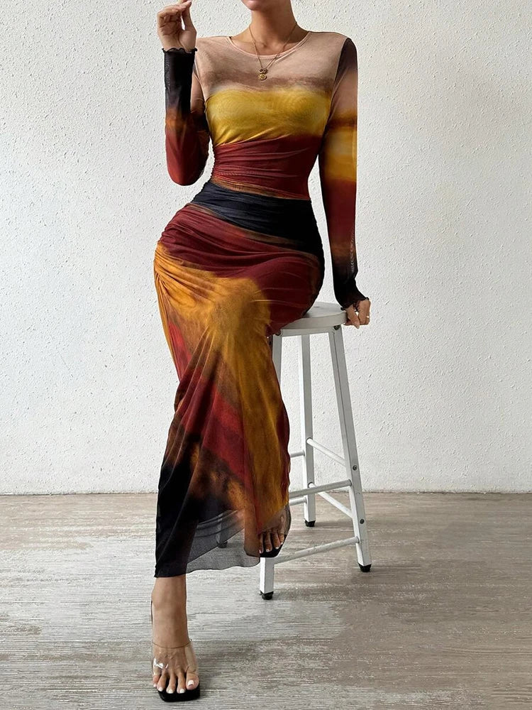 Capucine - Robe longue ajustée imprimée