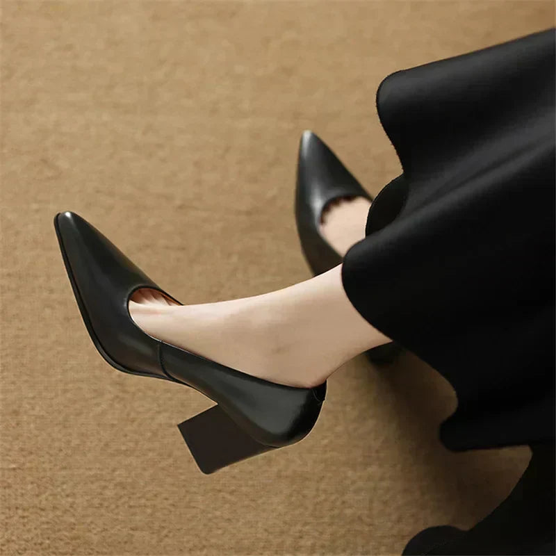 Venetia - Escarpins à talons blocs et bout pointu, talons de travail à enfiler