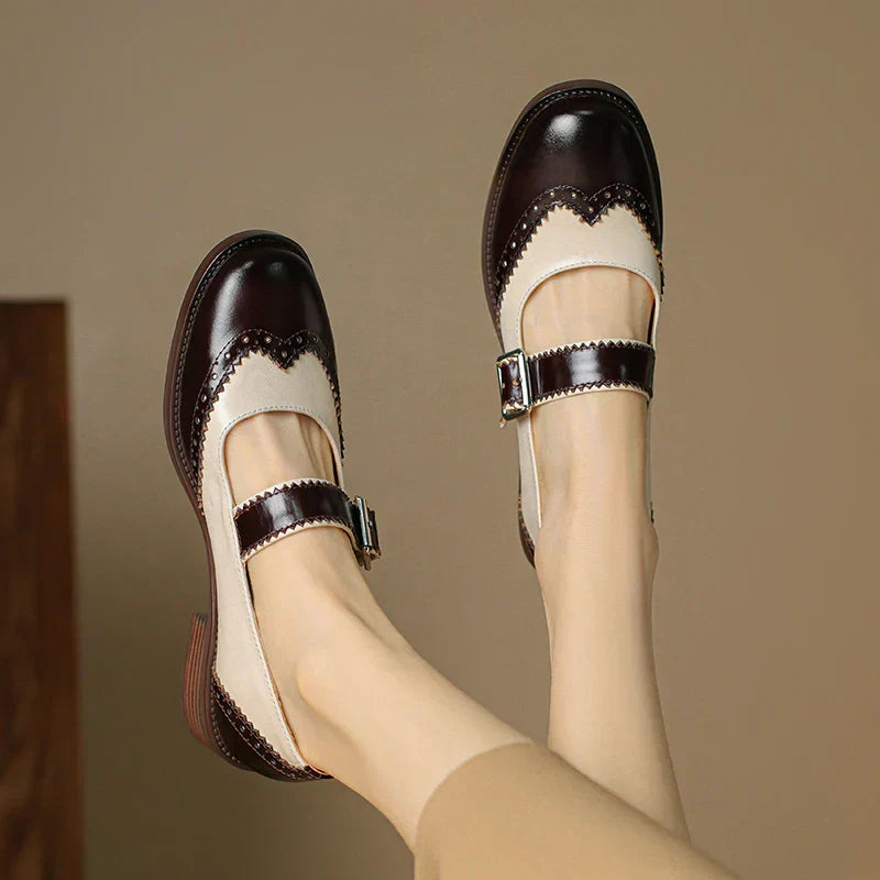 Harlow - Chaussures Mary Jane en cuir bicolore avec bride en T