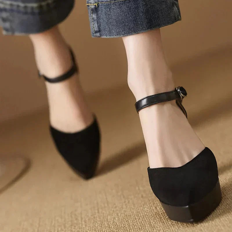 Aurore - Escarpins à talons blocs et plateforme avec bride à la cheville et talons hauts